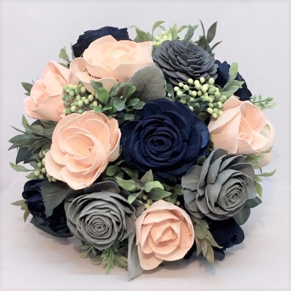 Wedding Bouquet - Peach/Blush/Blue - Dried Flowers Forever