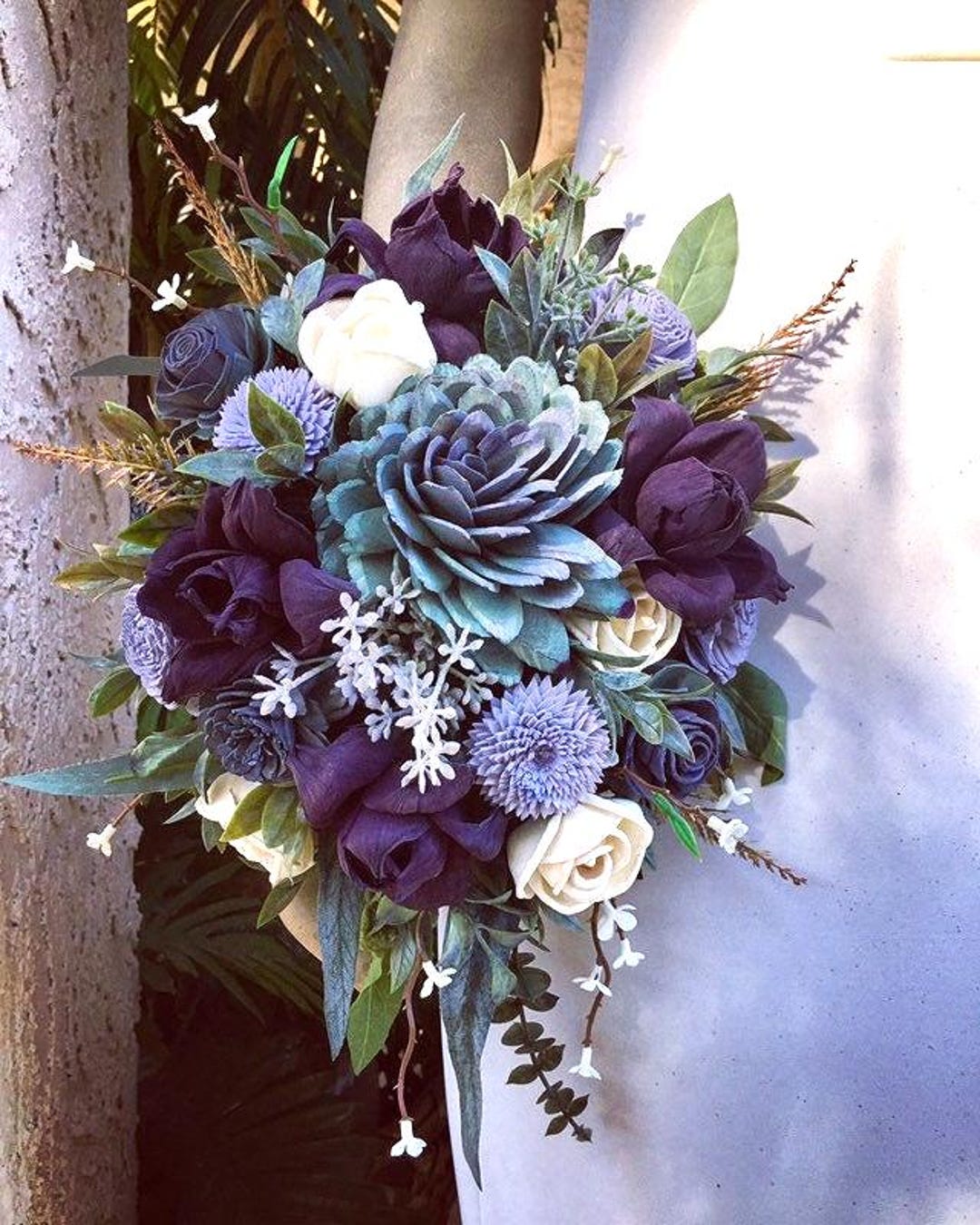 Succulent Wedding Bouquet - Sola Wood Flower Boho Bridal Bouquet, Blue and  Purple - FIONA - Etsy
