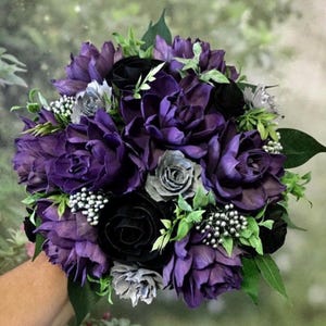 Purple Black Sola Wood Flower Bouquet: Eco-Friendly Bridal Flowers