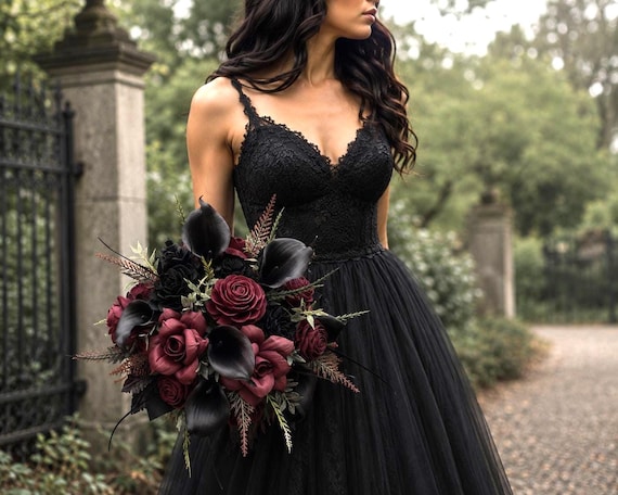 bouquets for black dresses Burgundy Gothic Wedding Bouquet, Dark Romance Calla Lily Wood Rose Bridal Flowers – SAMANTHA Every Product has a off white wedding gown Pack - 2 Overknee Size:XL EURO