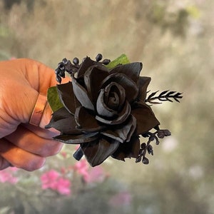 Sola Wood Black Dahlia Boutonniere, Groom Boutonniere, Goth, Noir,  Black, Purple, Dark Red Button Hole, Usher, Best Man, Moody Prom Flowers