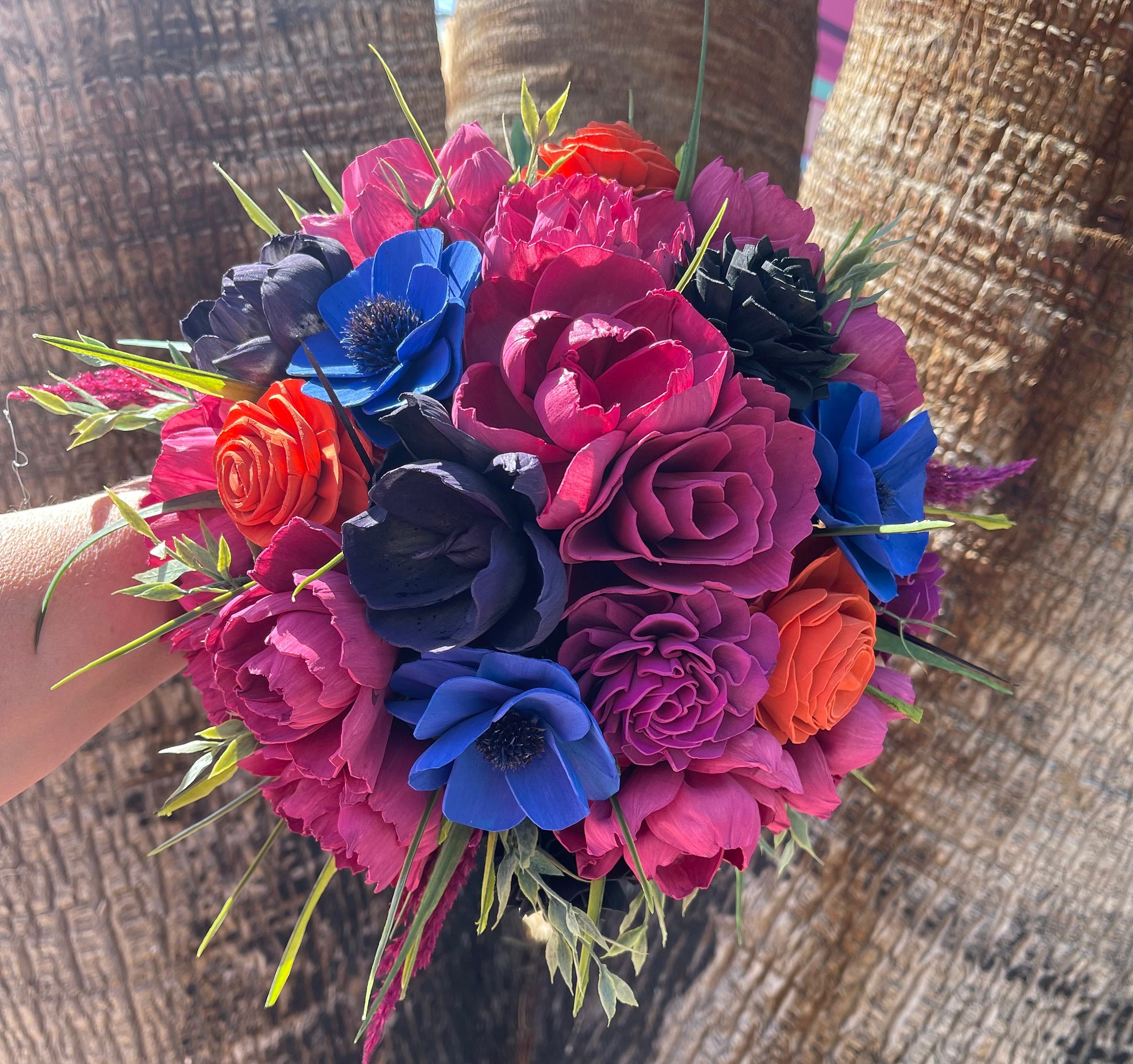 Colorful Wedding Bouquet – Sola Wood Bridal Bouquet, Fuchsia Pink