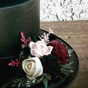 Goth Wood Flower Wedding Cake, Black Rose Cake Flowers, Gothic, Moody, Noir Dark Red, Burgundy, Blush, Black, Ivory, Cake Decor, Cake Top One Tier