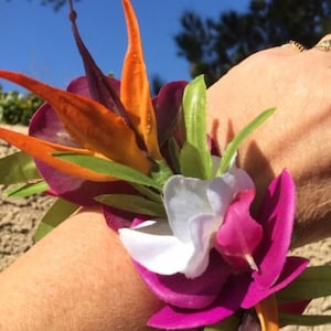 Colorful Tropical Floral Wrist Lei Faux Flower Hair Comb Hawaiian Flower Crown Island Wedding Luau Hula Beach Flower Ankle Haku Lei | KAI