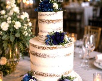 Blue Purple Succulent Cake Flowers, Sola Wood Wedding Cake Topper Floral Decor