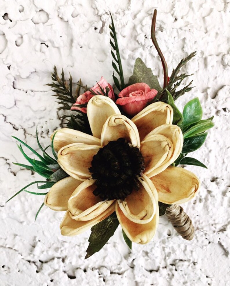 Sola Wood Sunflower and Rose Boutonniere Sunflower Groom Etsy