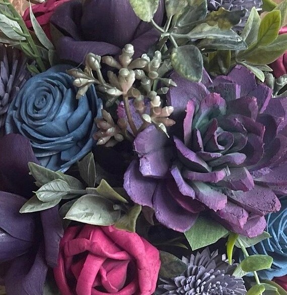 Succulent Wedding Bouquet - Hot Pink Purple Blue Sola Wood Bridal