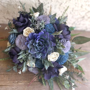 Sola Wood Ivory, Plum, Succulent, Wisteria Blue Wedding Cake Flowers, Wedding Cake Top, Eco Friendly, Keepsake, Forever Flowers by Gigi image 9