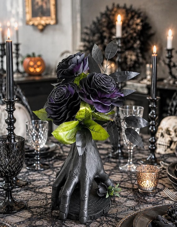 Gothic Flower Arrangement, Sola Wood Flower Purple Black Roses