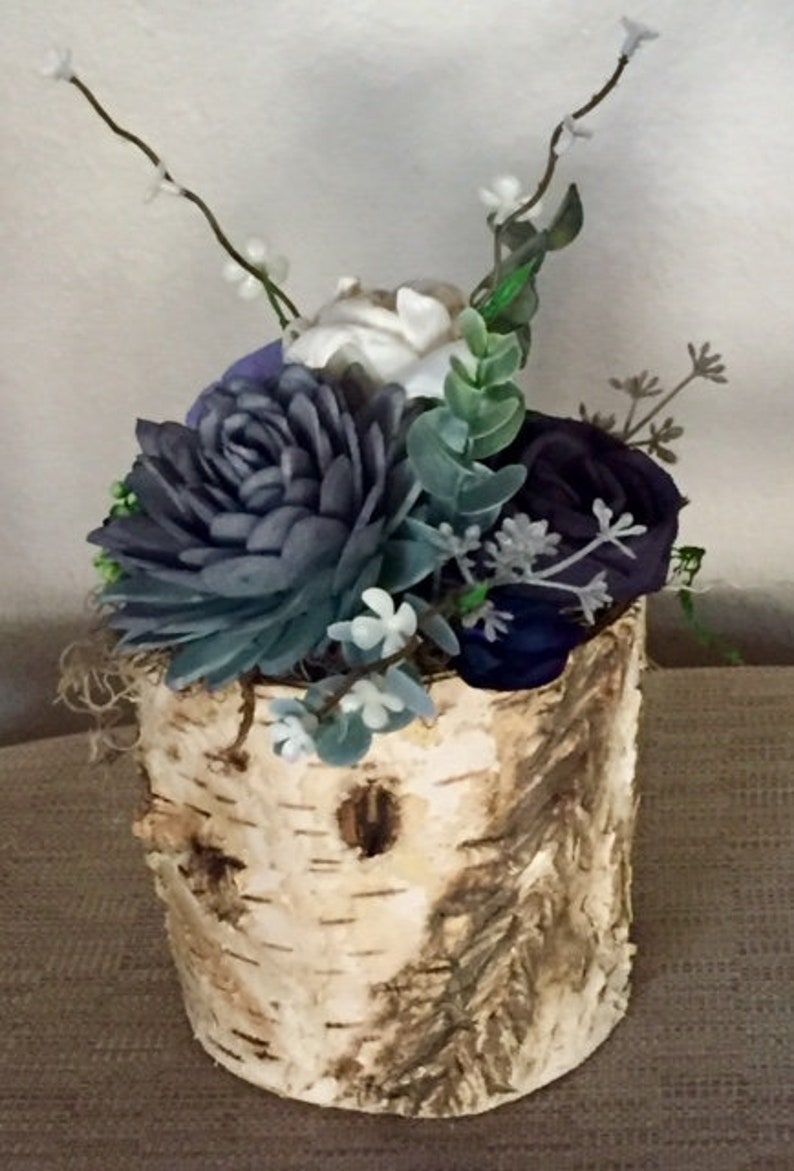 Sola Wood Flower Birch Centerpiece in Wisteria Blue, Plum, Ivory