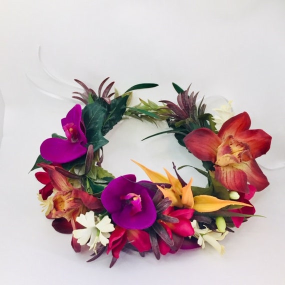 Corona de seda tropical de calidad flor hawaiana haku - Etsy México