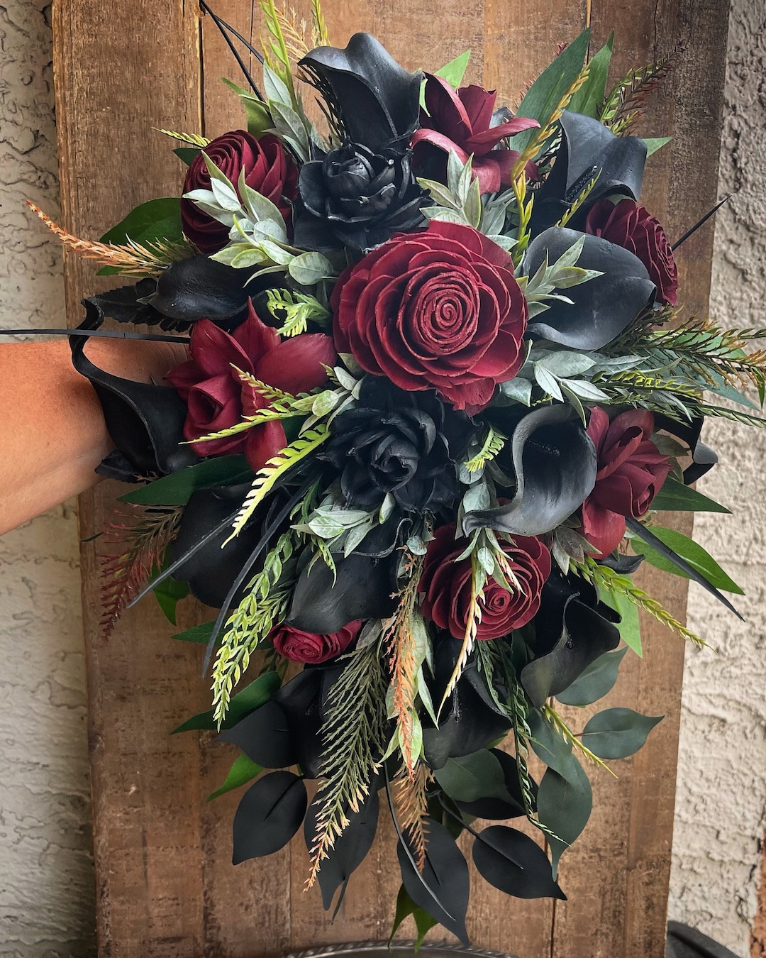 Buy Burgundy Black Sola Wood Flower Bouquet: Gothic Bridal, Dark Red Roses  SAMANTHA Online in India