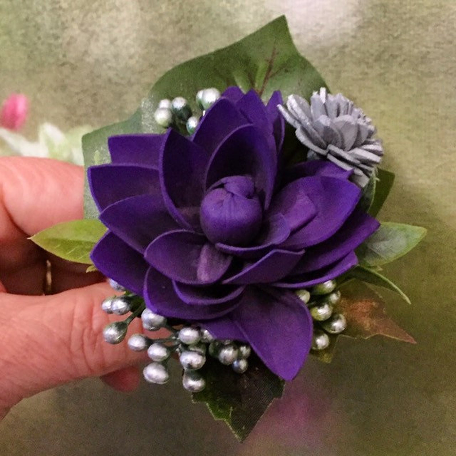 Sola Wood Flower Bridal Package Purple Black Silver Etsy