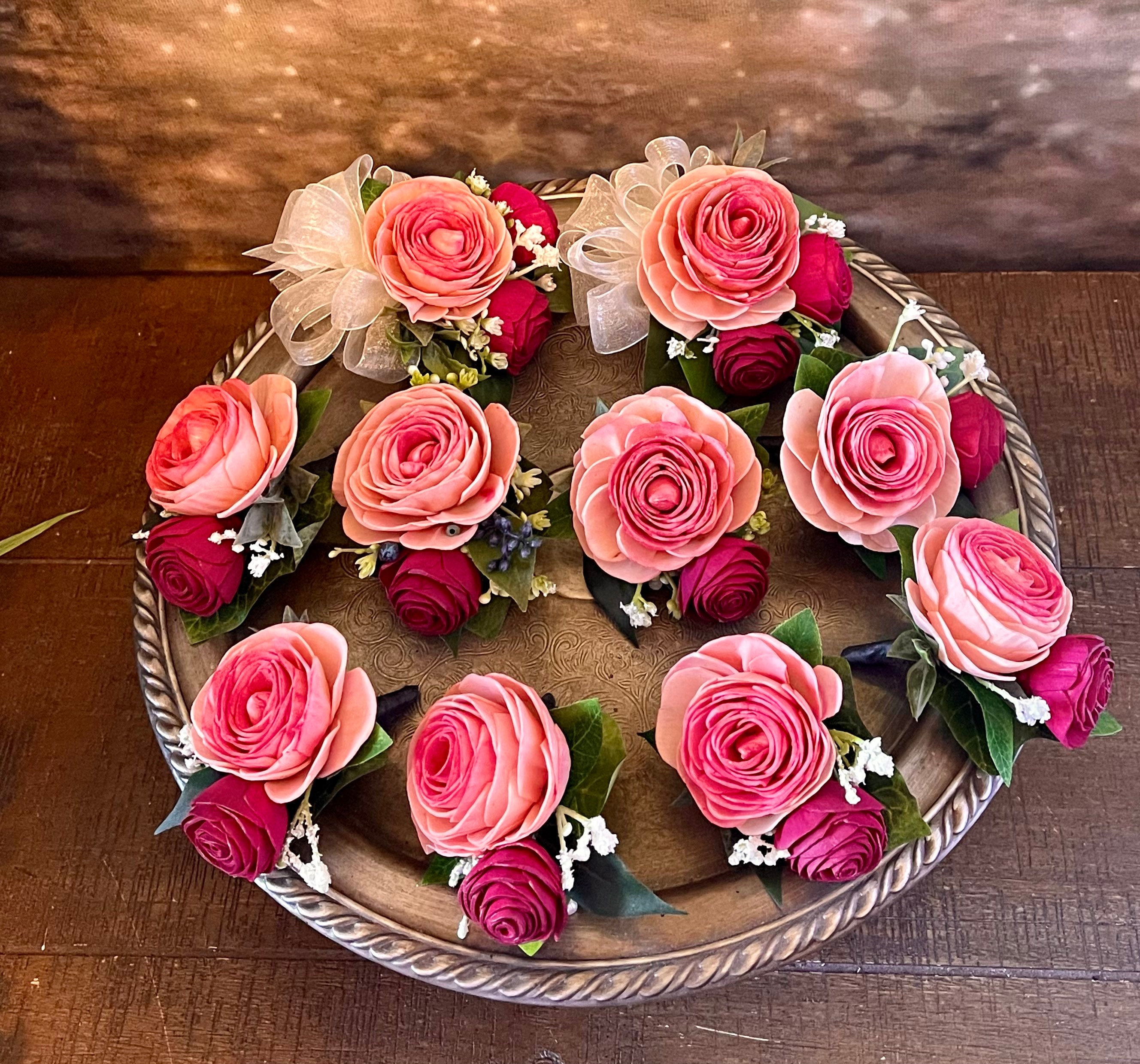 Hot Pink Sola Wood Flower Bridal Bouquet: Coral & Navy Accents