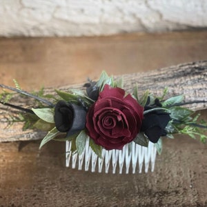 The Ava Gothic Wedding Wood Flower Bouquet in Dark Red and Black Wood Rose, Burgundy Goth Bouquet, Scent Options, Keepsake, image 9