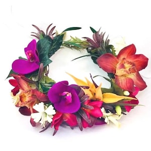 Colorful Tropical Flower Crown Hawaiian Haku Lei Island Luau Hair Vibrant Hawaiian Flower Crown Haku Lei Wedding Hula Head Piece I KEILANI