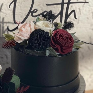 Goth Wood Flower Wedding Cake, Black Rose Cake Flowers, Gothic, Moody, Noir Dark Red, Burgundy, Blush, Black, Ivory, Cake Decor, Cake Top Cake Topper