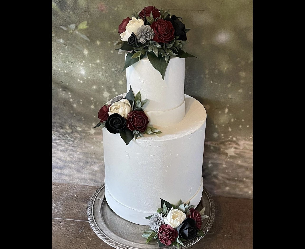 Sola Wood Flower Wedding Cake Flowers in Dark Red Roses Ivory Etsy