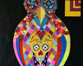 Original acrylic painting, Acrylics on Canvas, 16 x 20 in, Contemporary Art Painting, Original Art Work, Fine art, Dia de los Muertos, Owls.