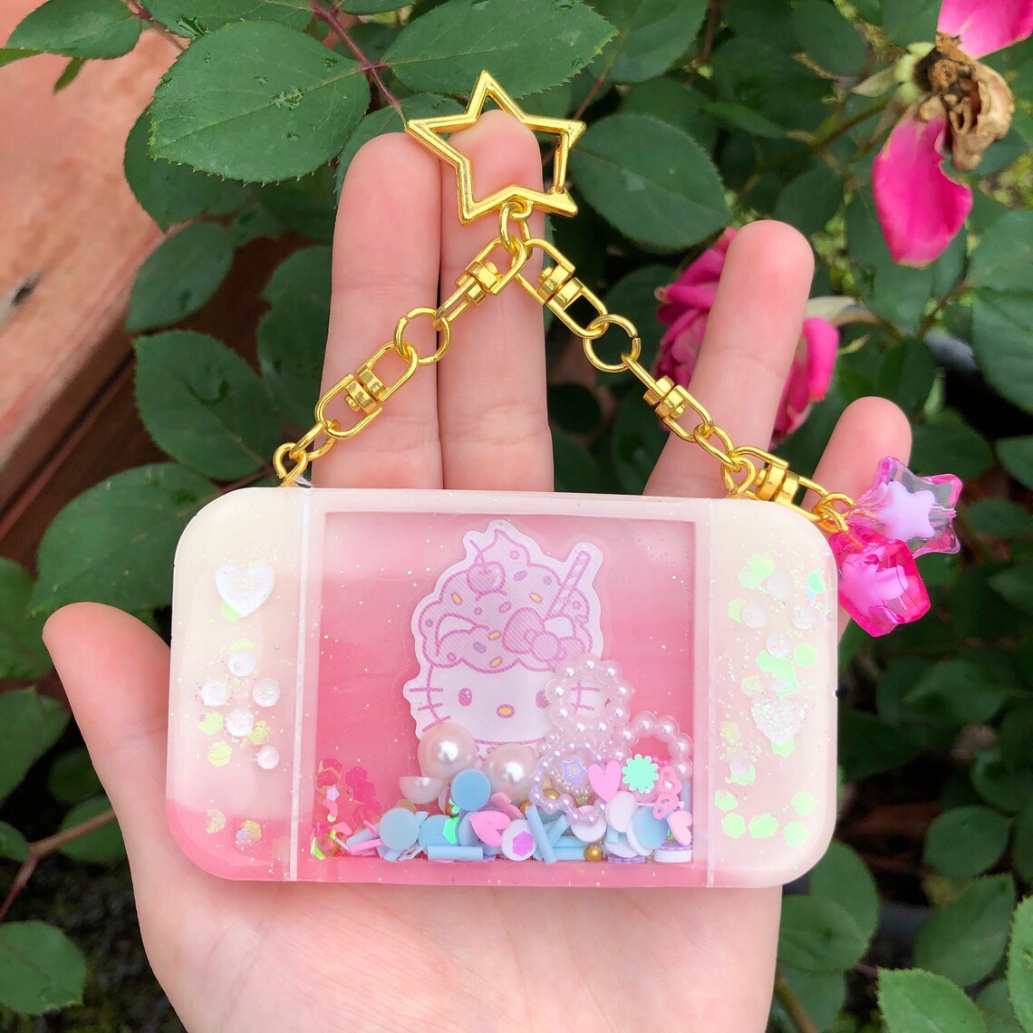 Cute liquid keychains Sakura Hellokitty Etsy