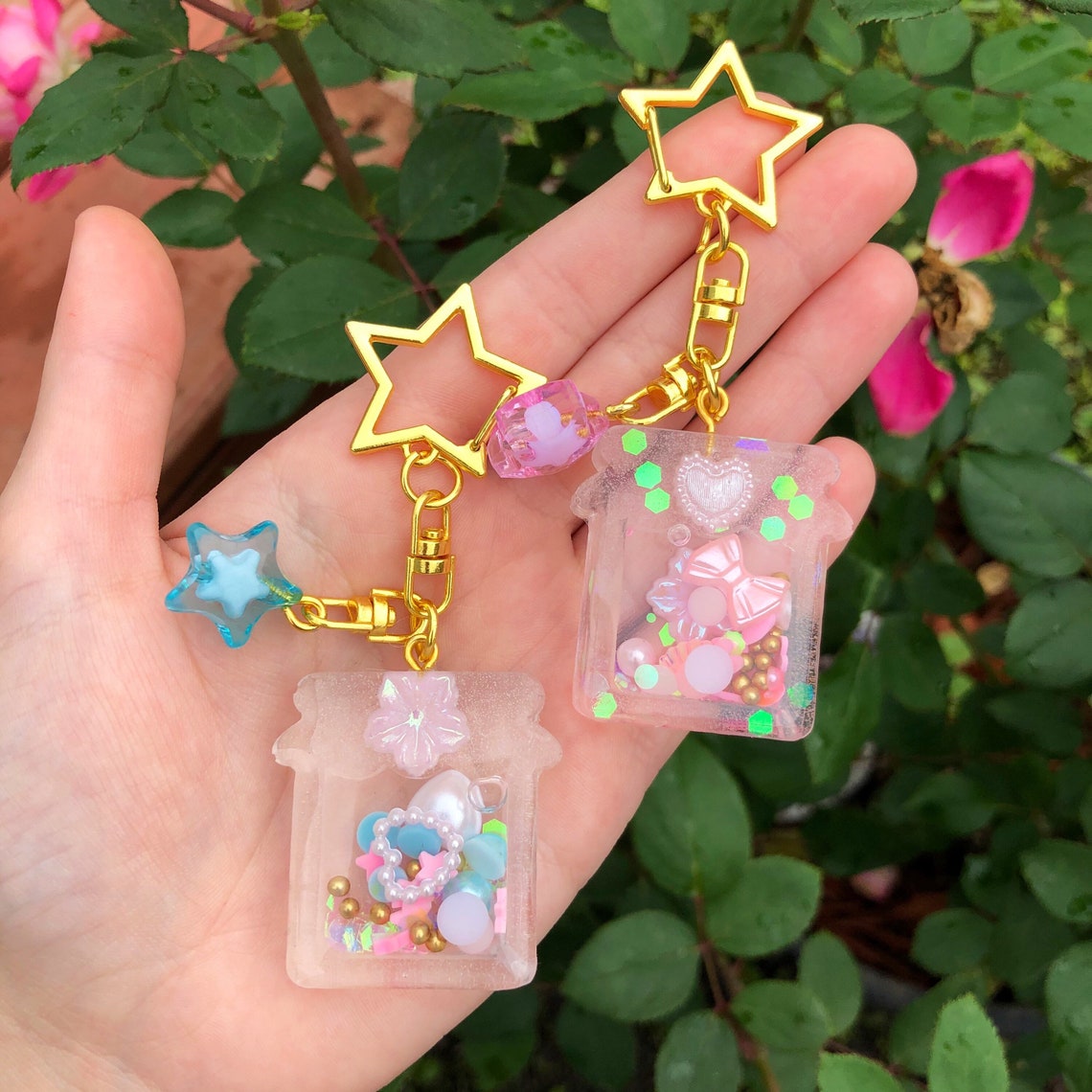 Cute liquid keychains Sakura Hellokitty Etsy