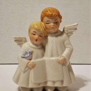 Cherub Angel Choir boys blue birds ceramic