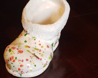 Colorful Speckled Porcelain Ceramic Santa Shoe hand painted Votive Christmas Holiday Boot