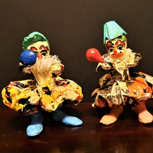 Vintage paper mache clowns white black green pink paper mache clown figurines vintage clown decor | circus decor