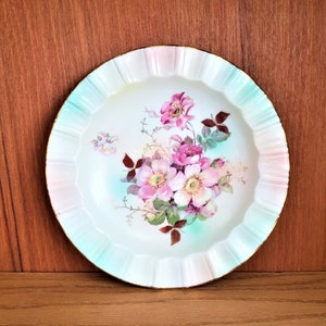 Schumann Arzberg Germany Hand Painted Plate Floral 14k Gold Trim Porcelain Vintage Pastels Bavaria