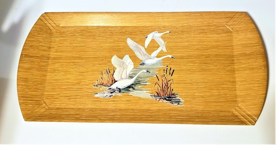 1977年 プレート 3枚セット 鳥 花 Vintage Haskelite Hasko Serving Trays, Set of 3, Flying Geese