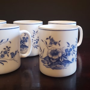 Glenwood Pattern Blue Floral Coffee Mugs - Set of 7 Arcopal of France