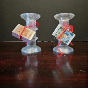 Vintage Set of 2 Iittala Glass Candlesticks Timo Sarpaneva 1960 With Matches