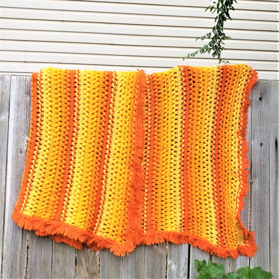 Vintage Hand Crocheted Afghan Multicolor Desert Sunset BOHO Etsy