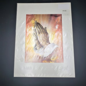 New Vintage Dufex Foil Print Praying Hands Jesus 9&quot; x 12&quot; with matting