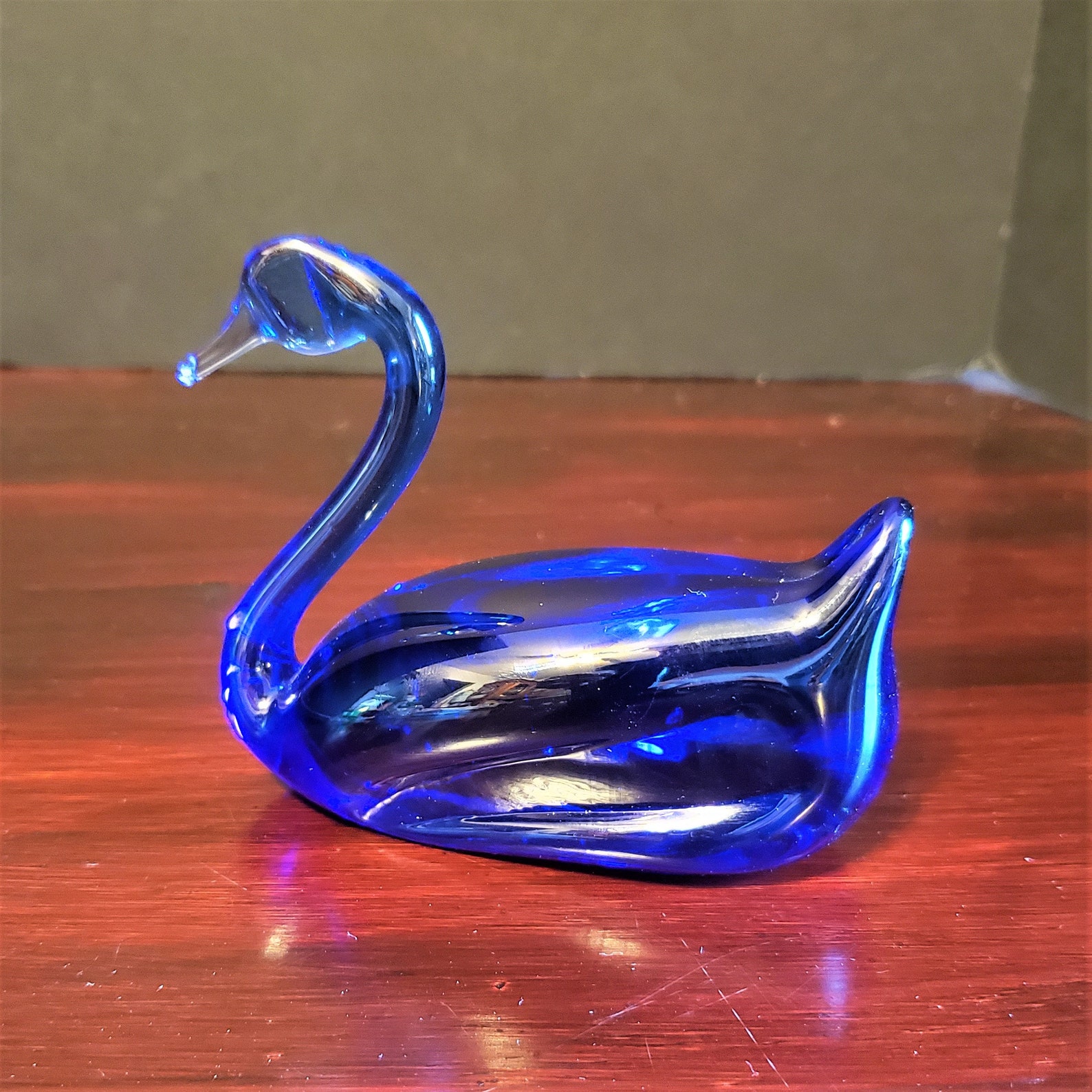 Cobalt Blue Art Glass Swan Paperweight Tall Collectible Etsy
