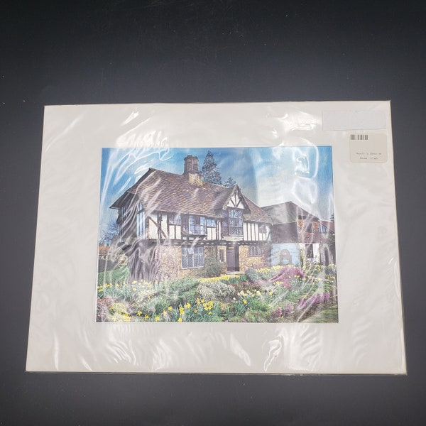 New Vintage Dufex Foil Print Half-Timbered Cottage 9" x 12" with matting