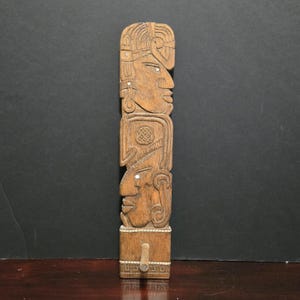 Vintage Hand Carved Wood Mayan Tiki Totem 17&quot; Made In USA