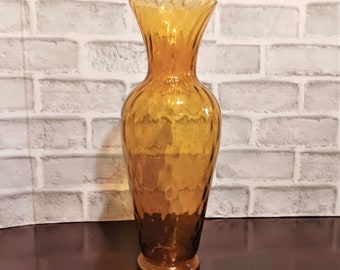 Elegante jarrón alto de vidrio transparente dorado Empoli Vintage 13"