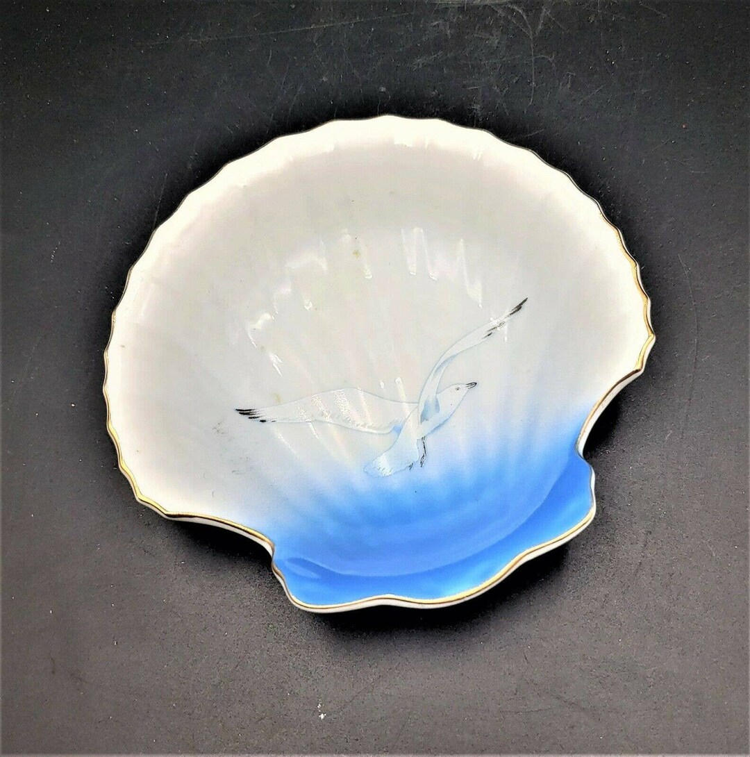 Nanco Nancy Sales Co. Shell Dish W. Seagull Ocean White & Blue Display ...
