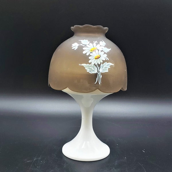 Vintage Westmoreland Anniv. Satin Glass Fairy Lamp Candle Lite Almond Decal Clear- In original box BOHO country cottage