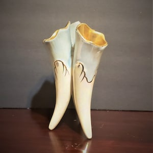 Vintage Three Horn Bud Vase Tripod Lusterware Art Deco Hollywood Regency Gold