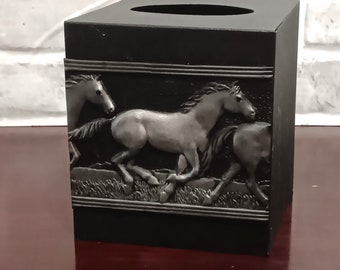 3D horses running Equine Boutique Cover Western Steel Square Facial Tissue