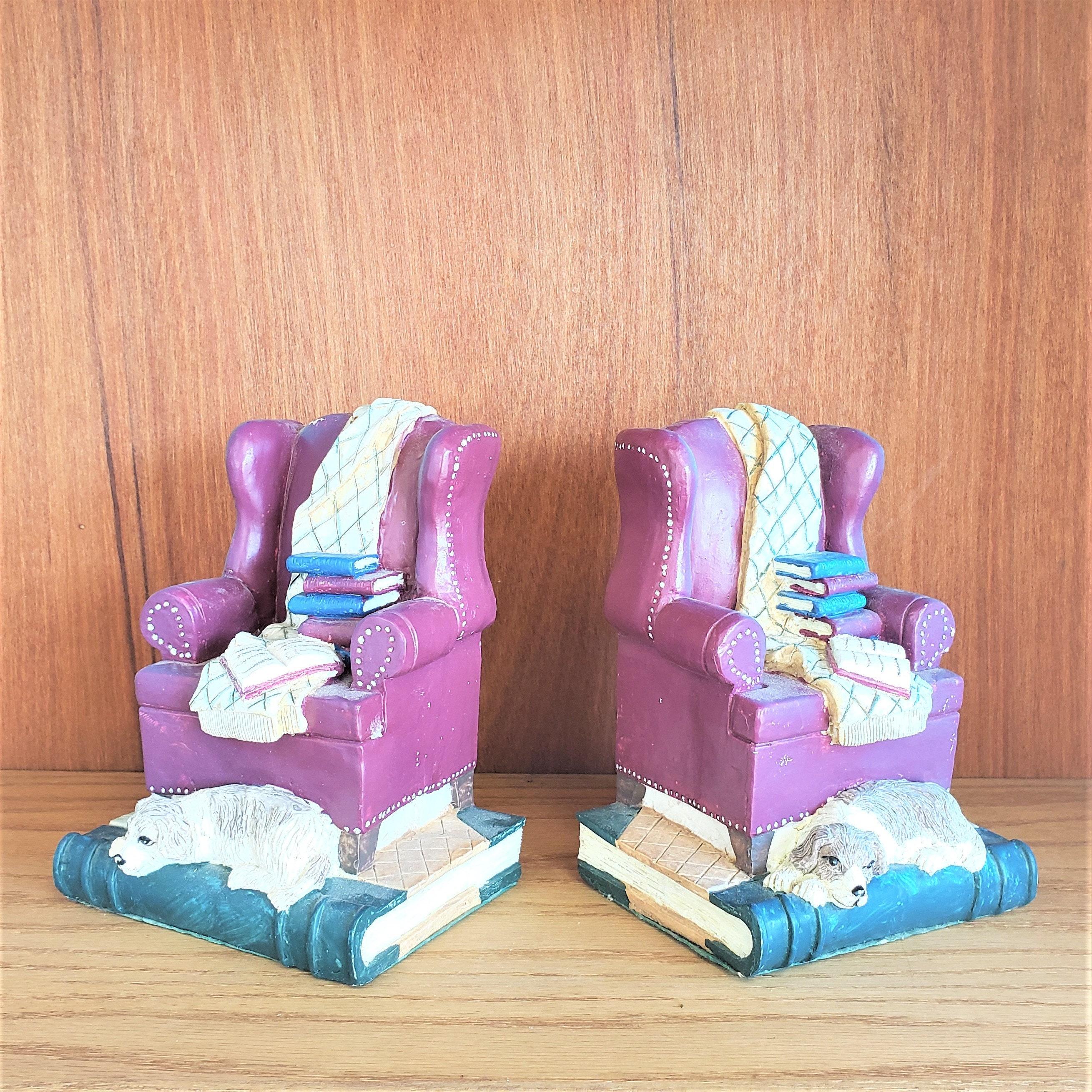 bookends chalk ware livres lecture meilleur ami à fourrure vintage heavy boho boho country cottage book ends