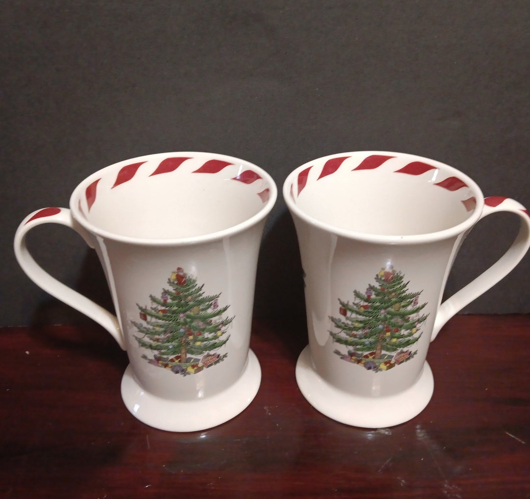 Spode Christmas Tree Coffee Mugs Cups Lot of 2 Candy Cane Etsy
