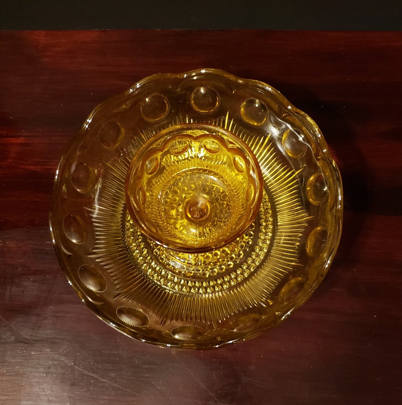 Vintage Amber Depression Glass Chip and Dip Bowl Thumbprint Etsy