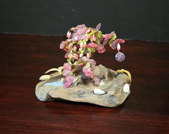 ヴィンテージハンドメイド鉢植え翡翠花風景、可動式五色桃花盆栽翡翠木