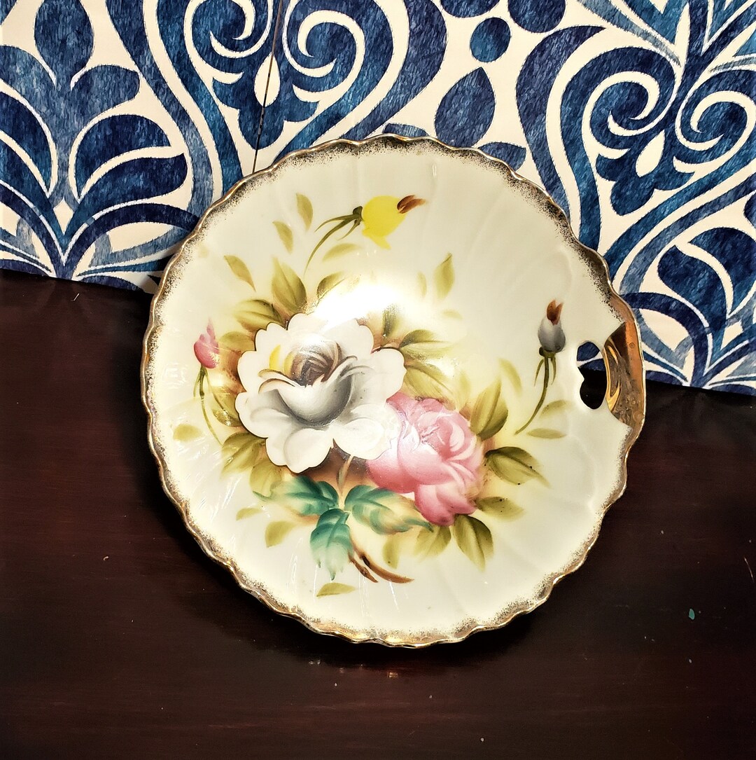 レフトン チャイナ ハンドル付きプレート ティディットトレイ 手描き