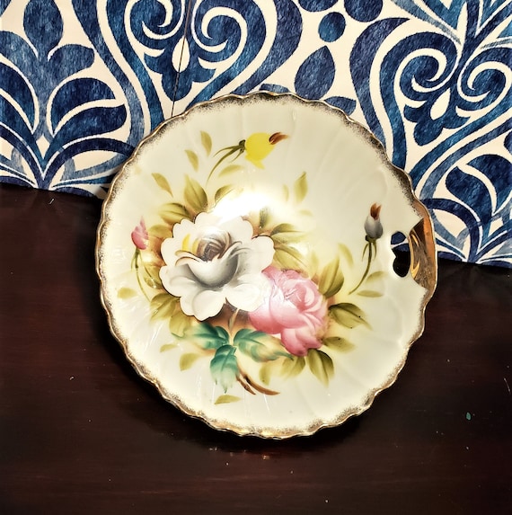 レフトン チャイナ ハンドル付きプレート ティディットトレイ 手描き