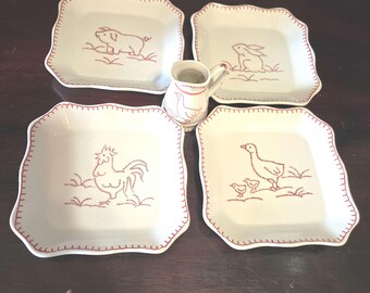 Andrea by Sadek Berries Cream Plates and Pitcher Set Hand Painted