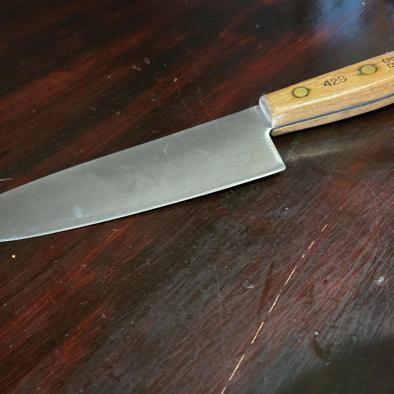 Vintage Chicago 42S Walnut Handle 8" Blade Chef Knife Sharp Full Tang Riveted image 3